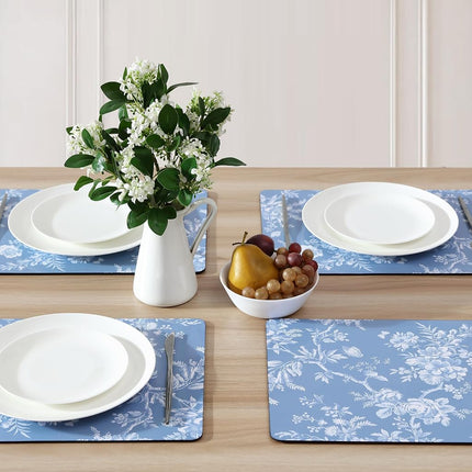 Laura Ashley Cork Placemats 16 x 12-inch for Kitchen and Dining Tables, Heat Resistant, Durable, Easy Clean, Set of 4, Walled Garden