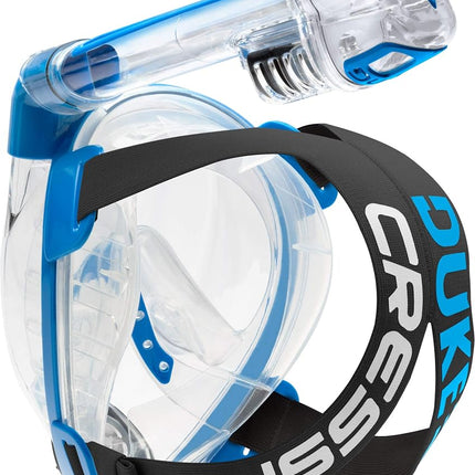 Cressi Duke Full Face Snorkel Dry Mask - Available in Standard Version or with Action Cam Holder, Adult Unisex,Clear/Blue,M/L