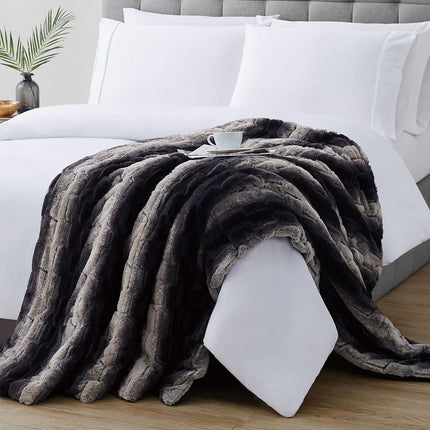 Christian Siriano Black Faux Fur Throw in Gift Box, Black and Brown Polyester, 1-Piece Giftable Throw Blanket, Oeko-TEX Certified Confidence