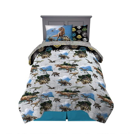 Franco Kids Bedding Super Soft Comforter and Sheet Set with Sham, 5 Piece Twin Size, Jurassic World,6A1348