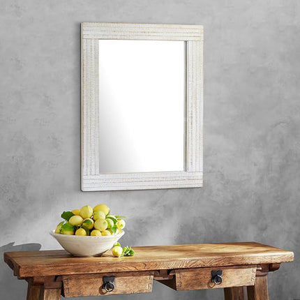 Stonebriar Rustic Rectangular Worn White Wood Frame Hanging Wall Mirror for Vertical or Horizontal Display