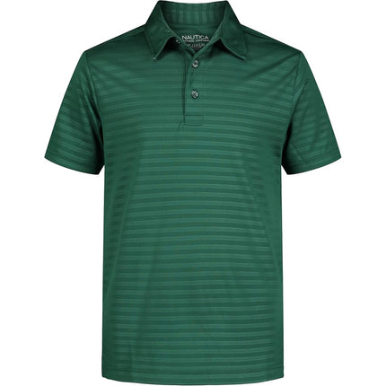Nautica Boys' Active Short Sleeve Polo Shirt, Button Closure & Embossed Stripes, Breathable Performance Fabric, Hunter, 10-12 Husky