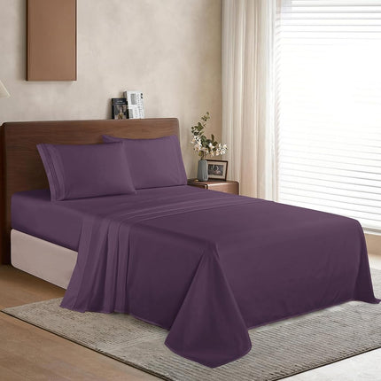 Elegant Comfort Luxury 1500 Premium Hotel Quality Microfiber 4-Piece Sheet Set - Wrinkle Resistant, All Around Elastic Fitted Sheet, Deep Pocket up to 16", Twin/Twin XL, Purple