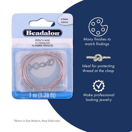 Beadalon French Wire, 0.70 mm / .028 in, Silver Plated, 1 Meter