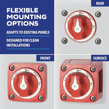 Blue Sea Systems 6006 m-Series Battery Switch ON/OFF with Knob, Red