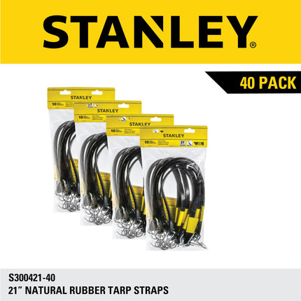 STANLEY S300421 Black 21" Rubber Tarp Bungee Cords for Boating, Camping, Cargo Support, 40 Pack