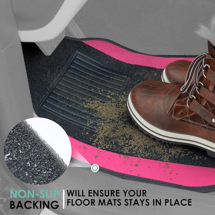 FH Group Alfombrillas de Coche Universales de Moqueta Premium para la mayoría de Coches, SUVs y Camionetas con Talonera para Conductor, Juego Completo Rosa