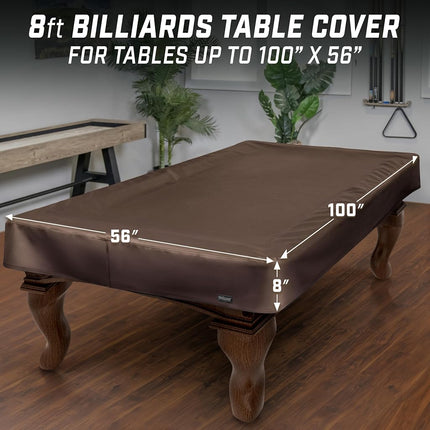 GoSports 8 ft Premium Leatherette Pool Table Cover - Waterproof & Tearproof - Heavy Duty Indoor & Outdoor Billiard Table Cover - Brown