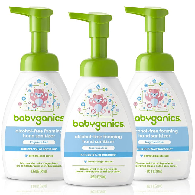 Babyganics Alcohol-Free Foaming Hand Sanitizer, Fragrance Free, 8.45oz Pump Bottle (Pack of 3)