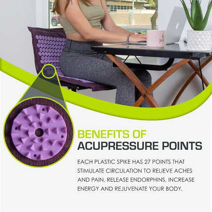 ProsourceFit Ki Acupressure Mat and Pillow Set with 100% Natural Linen for Back/Neck Pain Relief and Muscle Relaxation, Royal Lilac