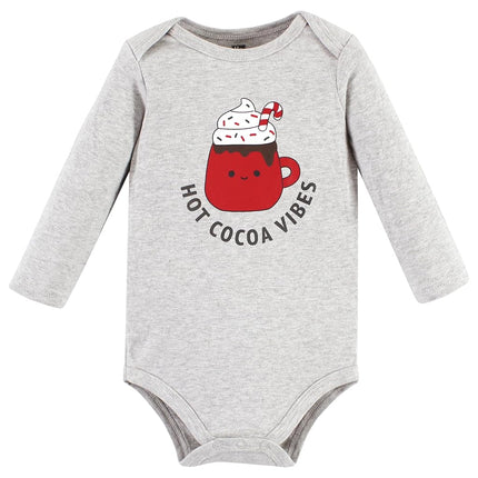 Hudson Baby Unisex Baby Cotton Long-Sleeve Bodysuits, Hot Cocoa Vibes, 0-3 Months, Hot Cocoa Vibes, 0-3 Months