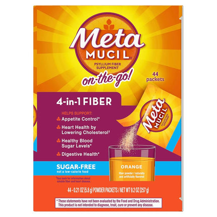 Metamucil Daily Fiber Supplement, Orange Smooth Sugar Free Psyllium Husk Fiber Powder Packets, 44 Singles