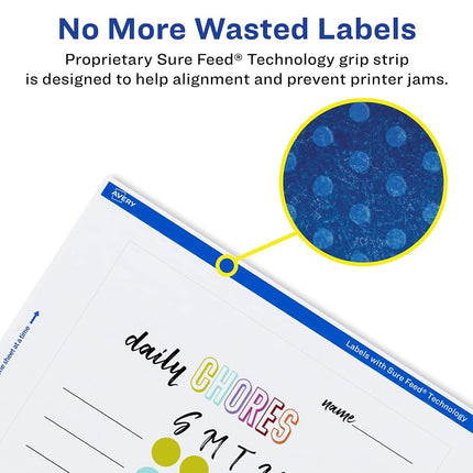 Avery Matte White Rectangle Labels with Sure Feed, 4.75" x 7.75", 50 Matte White Printable Labels