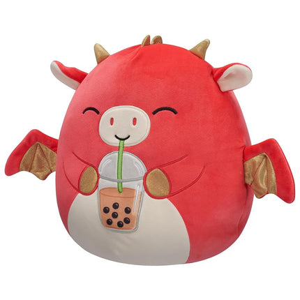 Squishmallows Original 12-Inch Baiden Red Dragon with Boba Drink - Official Jazwares Plush (Medium-Sized)