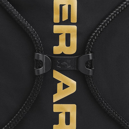 Under Armour Unisex Ozsee Sackpack, Water-Resistant Rucksack with Secure Drawstring Close, Durable Casual Backpack for On The Go,Black / / Metallic Gold,OSFA