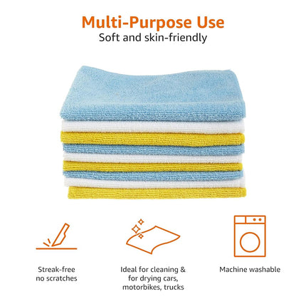 Amazon Basics Microfibre Cleaning Cloth, Pack of 24, Multi Colored, Blue, Orange & White, 40.5 cm x 30.5 cm