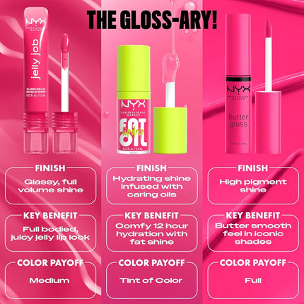 NYX Professional Makeup Jelly Job Peptide Lip Gloss, High-Shine Glassy Finish, Volumizing Peptide Complex & Cherry Oil, 16 Shimmer & Pure-Shine Shades, Shade: Orange Ya Jelly?
