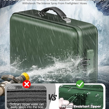 BigPonPon Fireproof Document Box, Hard Case Highly Flame-Resistant Fire Proof Waterproof File Organizer with Lock, Portable Fire Safe for Important Documents & Valuables Storage (Green, ‎16"*12"*5")