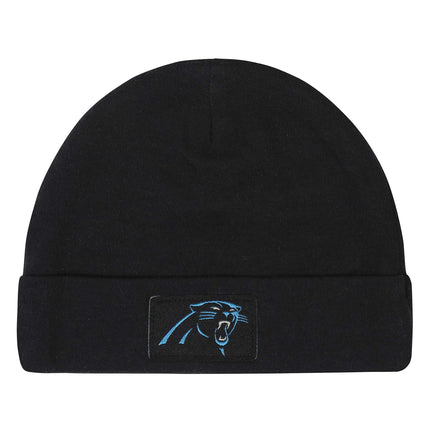 NFL Carolina Panthers 3 Pack Bodysuit Footed Pant and Cap Registry Gift Set, Black/White Carolina Panthers, 3-6M