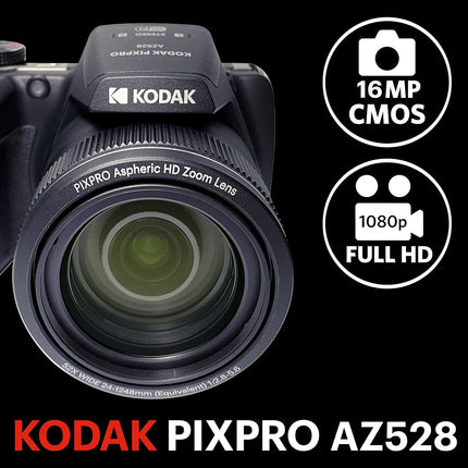 KODAK Pixpro AZ528 - 16 MP Digital Bridge Camera, 52X Optical Zoom, Optical Stabilizer, 3-inch LCD Screen, Full HD 1080p Video, Li-ion Battery - Black