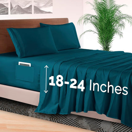 Elegant Comfort 4-Piece Bed Sheet Set - Luxury Bedding 1500 Premium Hotel Quality Microfiber, All Around Elastic 18-24 Inches Deep Fitted Sheet- Extra Deep Pocket Sheets, King, Marine Teal