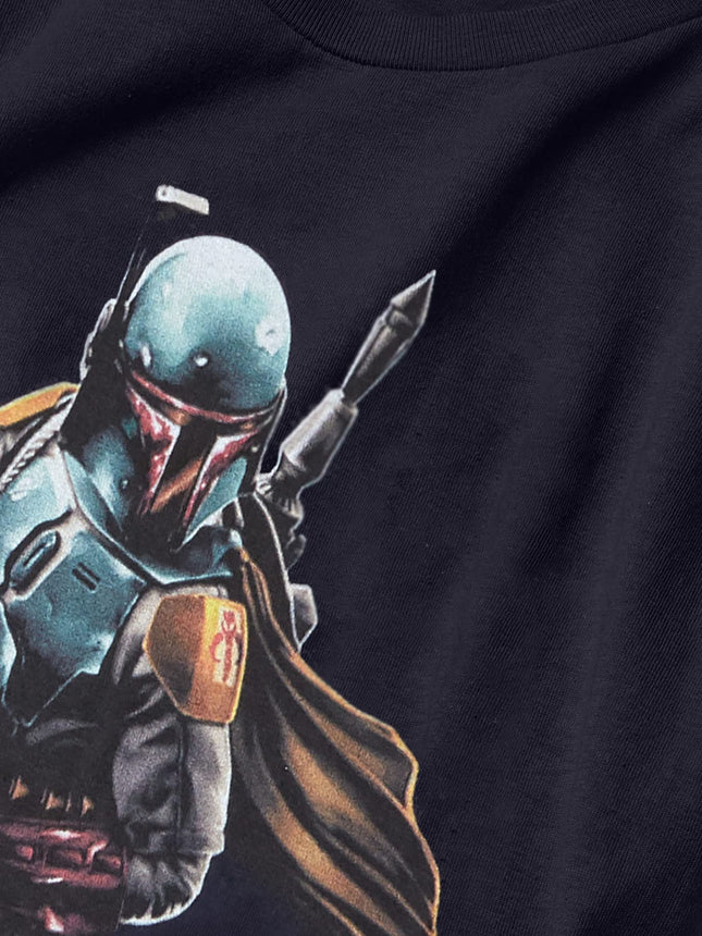 STAR WARS Mandalorian Warrior Boy's Premium Solid Crew Tee, Navy Blue, Youth Large