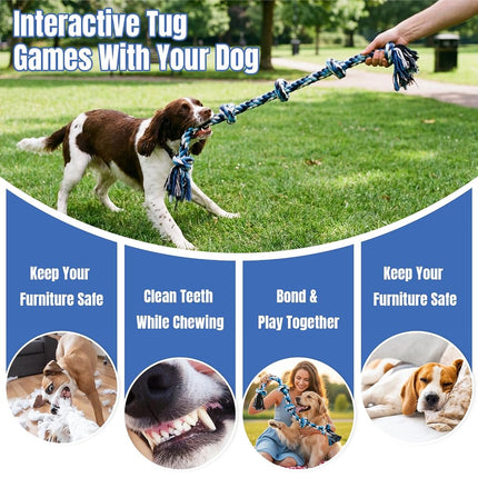 Bmag Dog Rope Toys for Aggressive Chewers, Interactive Heavy Duty Dog Toys for Medium Large Dogs, Tough Twisted Rope Toy with 5 Knots (Blud)