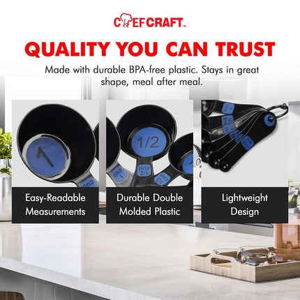Chef Craft Easy to Read Plastic, Measuring Cup Set, 10 Piece Set, Blue