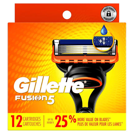 Gillette Fusion5 Razor Refills for Men, 12ct Cartridges, Lubrication Strip, Precision Trimmer for Men, 5-Bladed Refill Blades for Close Shave