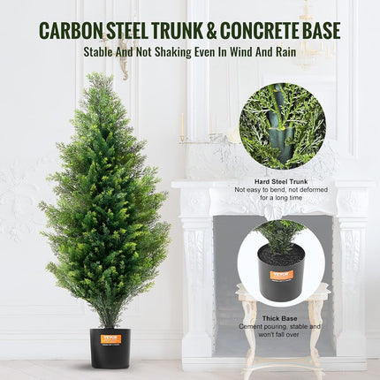 VEVOR Artificial Cedar Topiary Tree, 36 inch Tall (2 Pieces), with Extra Leaves & Pot Faux Evergreen Fake Pine Cypress Trees Plant, UV Rated Artificial Greenery Set for Home Decor Indoor/Outdoor