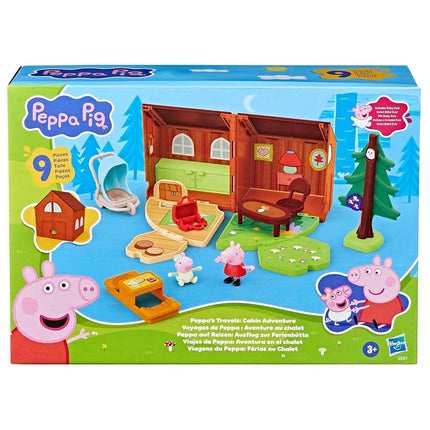 Peppa Pig Peppa's Travels: Cabin Adventure Playset with Fold-Up House and 2 Figures