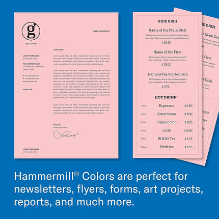 Hammermill Pink Colored 24lb Copy Paper, 8.5x11, 1 Ream, 500 Total Sheets, Made in USA, Sustainably Sourced from American Family Tree Farms, Acid Free, Pastel Printer Paper, 104463R