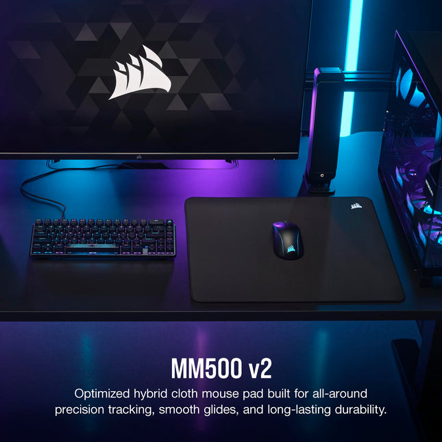 Corsair MM500 v2 Hybrid Cloth Gaming Large Mouse Pad – 45cm x 40cm – Spill-Proof Coating – Anti-Fray Stitched Edges – Non-Slip Rubber Base – Black