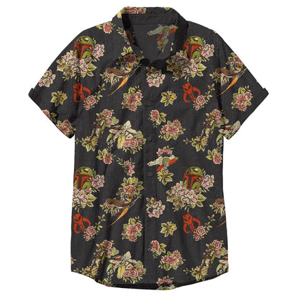 Star Wars Men's Button Down Shirt, Black Boba Fett Floral, XL
