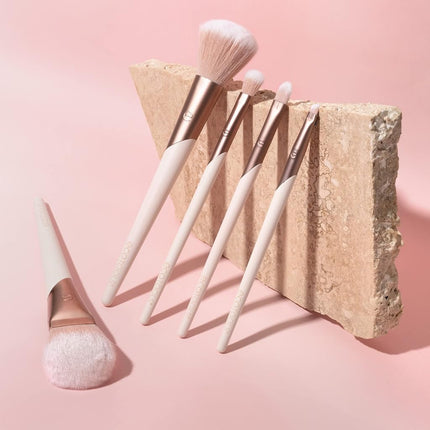 EcoTools Luxe Natural Elegance Professional Face Makeup & Foundation Brush Set, Premium Brush Kit For Face, Cheek, & Eye Makeup, Synthetic Makeup Brushes, Vegan & Cruelty-Free, 5 Piece Set
