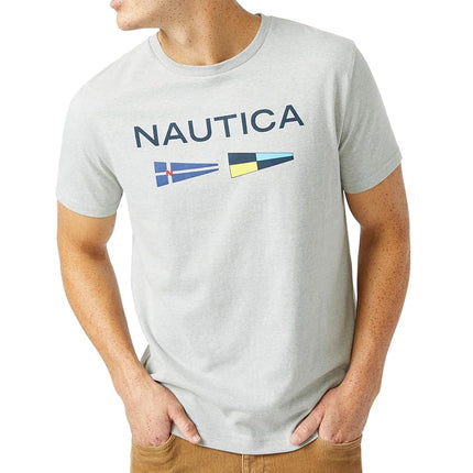Camiseta gráfica de bandera de señal con logotipo sostenible para hombre Nautica, gris jaspeado, S