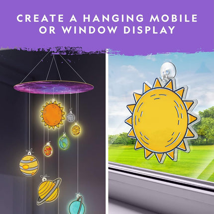NATIONAL GEOGRAPHIC Kids Window Art Kit - "Stained Glass" Solar System Arts & Crafts Kit with Glow in the Dark Planets, Use as Window Suncatchers, Hanging Decor from Ceiling, Mobile, Space Room Décor
