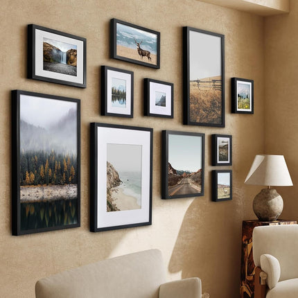 Cadre photo Americanflat 6x8 avec verre incassable - Utilisation comme cadre 5x7 avec passe-partout ou 6x8 sans passe-partout - Collection Soho - Cadre mouluré profond de style galerie pour exposition sur table et murale - Noir