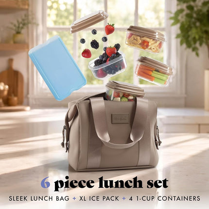 Bolsa de almuerzo de neopreno Fit & Fresh para mujer, bolsa de almuerzo aislada para mujer para el trabajo, lonchera grande resistente a desgarros y manchas para mujer con recipientes y hielo, bolsa de almuerzo Remi lavable a máquina, Taupe