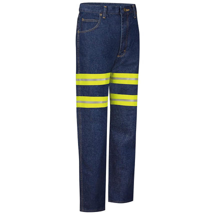 Red Kap Men's Enhanced Visibility Relaxed Fit Jean, Prewash with Yellow/Green Visibility Trim, 36x32