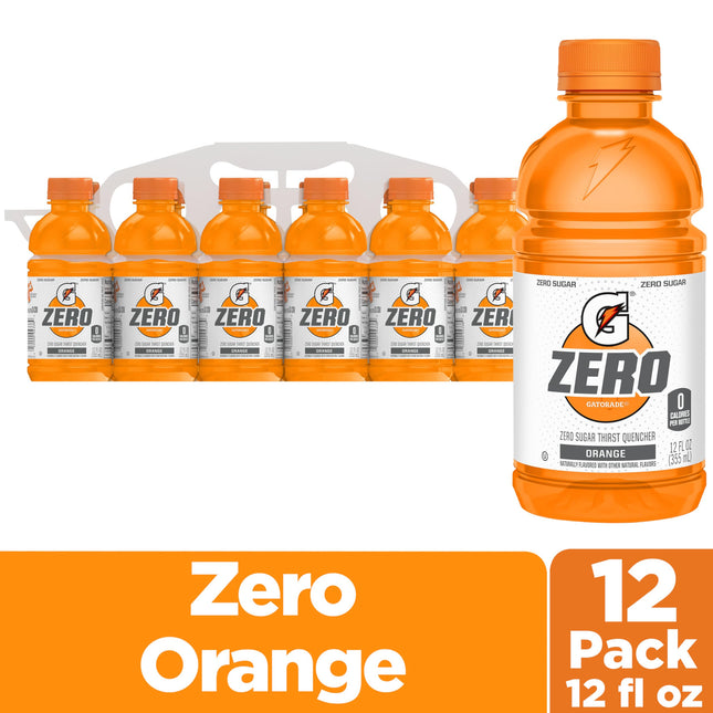 Bebida deportiva Gatorade Thirst Quencher Zero Sugar, sabor Naranja, 355 ml, paquete de 12. Electrolitos para rehidratación.