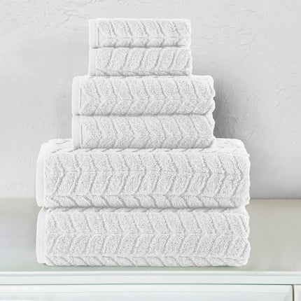 Elegant Comfort Luxury 6-Piece 100% Turkish Cotton Jacquard Braided Textured Premium Hotel Quality Towel Set– Soft and Absorbent, Includes 2 Bath Towels, 2 Hand Towels and 2 Washcloths, White