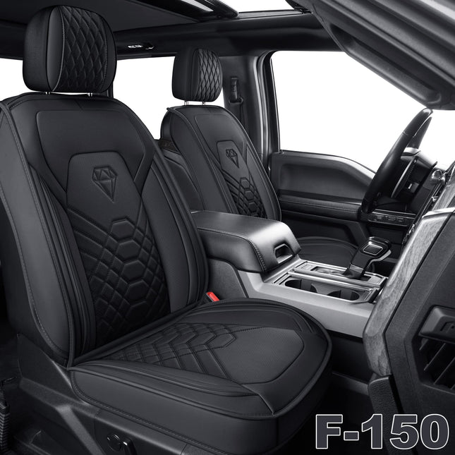 GXT Car Seat Cover Front Seats Cover with Waterproof Leather, Automotive Seat Cushion for Pickup Truck Fit for Select 2009-2022 Ford F-150 Models and 2017-2022 F250 F350 F450 Models (Black)