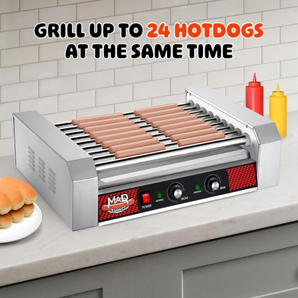 GRETA NORTHERN POPCORN COMPANY Gril à hot-dogs avec 9 rouleaux en acier inoxydable, ZPG-6002E, gris