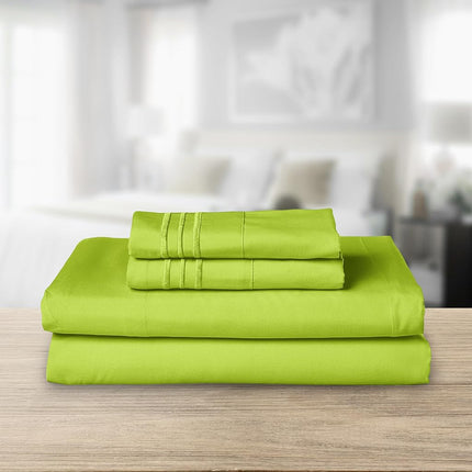 Elegant Comfort Luxurious 1500 Thread Count Egyptian Quality Three Line Embroidered Softest Premium Hotel Quality 4-Piece Bed Sheet Set, Wrinkle and Fade Resistant, Full, Lime