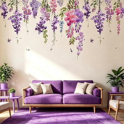 VePret Purple Flowers Wall Decals Peel and Stick, 