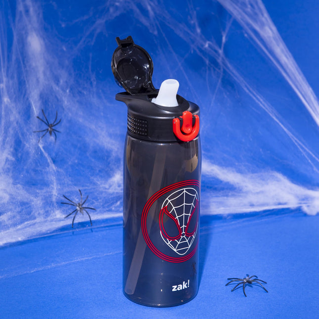 Zak Designs Marvel Spider-Man Sage Water Bottle for School or Travel, 10oz Durable Plastic Water Bottle with Straw, Handle and Leak-proof, Pop Up Spout Cover (Miles Morales)