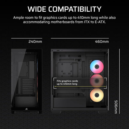 CORSAIR 3500X RS-R ARGB Panoramic Mid-Tower PC Case – 3x Pre-Installed RS120-R ARGB Fans, GPU Anti-Sag Arm, Fits up to 10x 120mm Fans, Reverse Connection Motherboard Compatible – Black