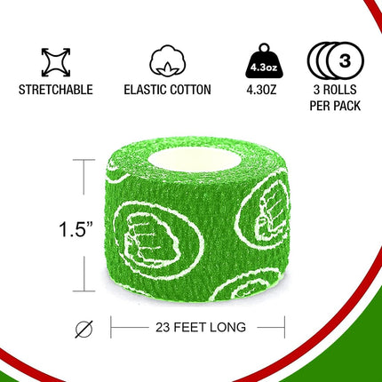 WOD Nation Weightlifting Hook Grip Athletic Tape, Flexible Fabric Thumb & Finger Tape - Easy-Tear, Sweat-Proof, Durable Strips for Powerlifting & Gym, 3-Pack (23 ft Rolls) - Green