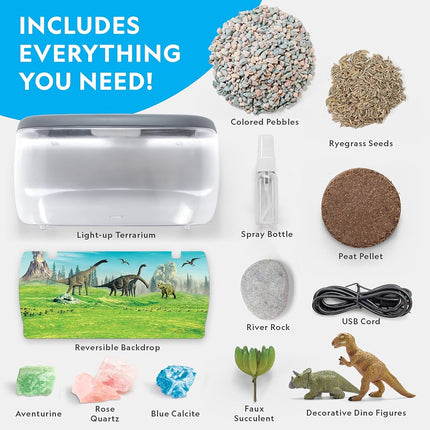National Geographic Light Up Terrarium Kit for Kids - Build a Dinosaur Habitat with Real Plants & Gemstones, Science Kit, Dinosaur Toys for Kids